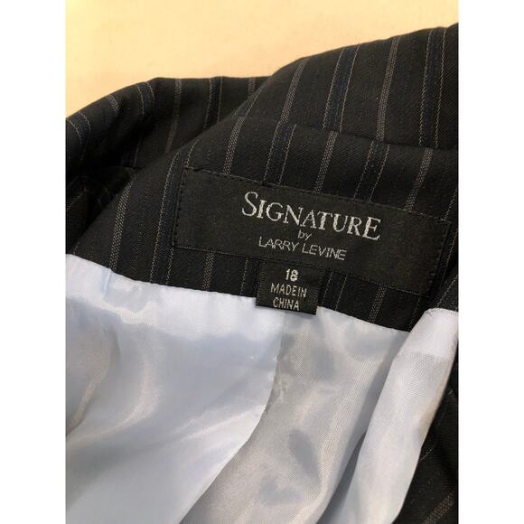 Signature By Larry Levine Women Plus 18 Strip Pea Coat Jacket Lapel Notch Black - Picture 6 of 10